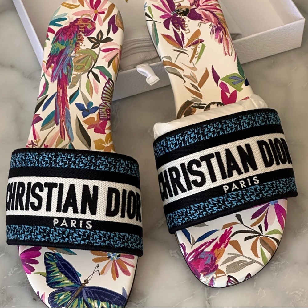 Dior DWay slide (New) sandals White Multicolor Toile de Jouy Fantastica